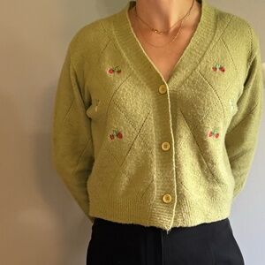 Cottagecore Lattice Knit Cropped Cardigan